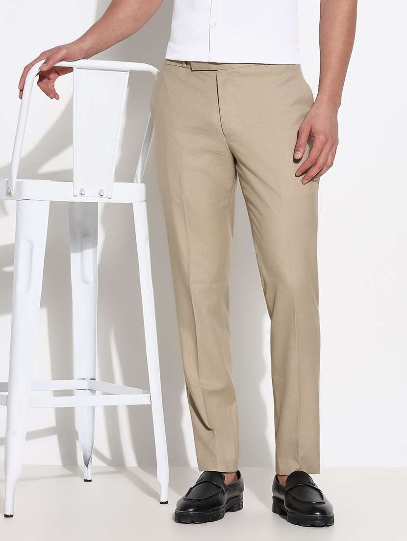 men mid rise solid flat front formal trouser - 21661425 -  Standard Image - 1