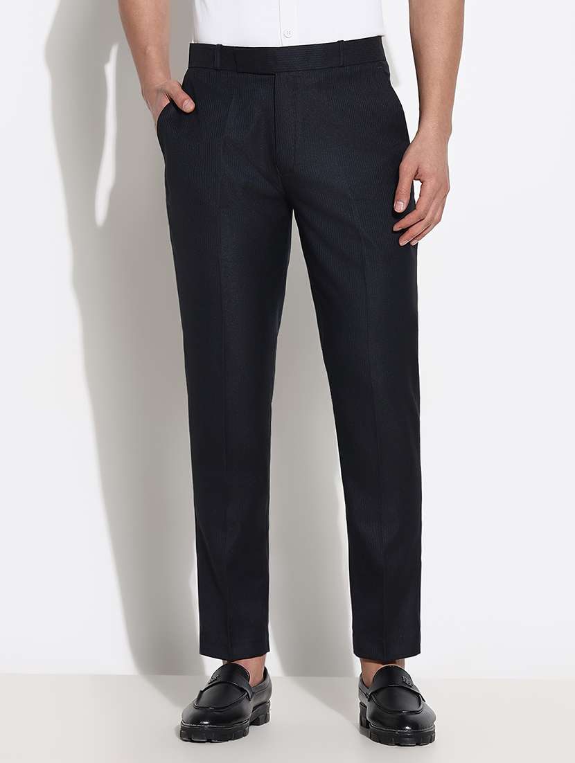 men mid rise striped flat front formal trouser