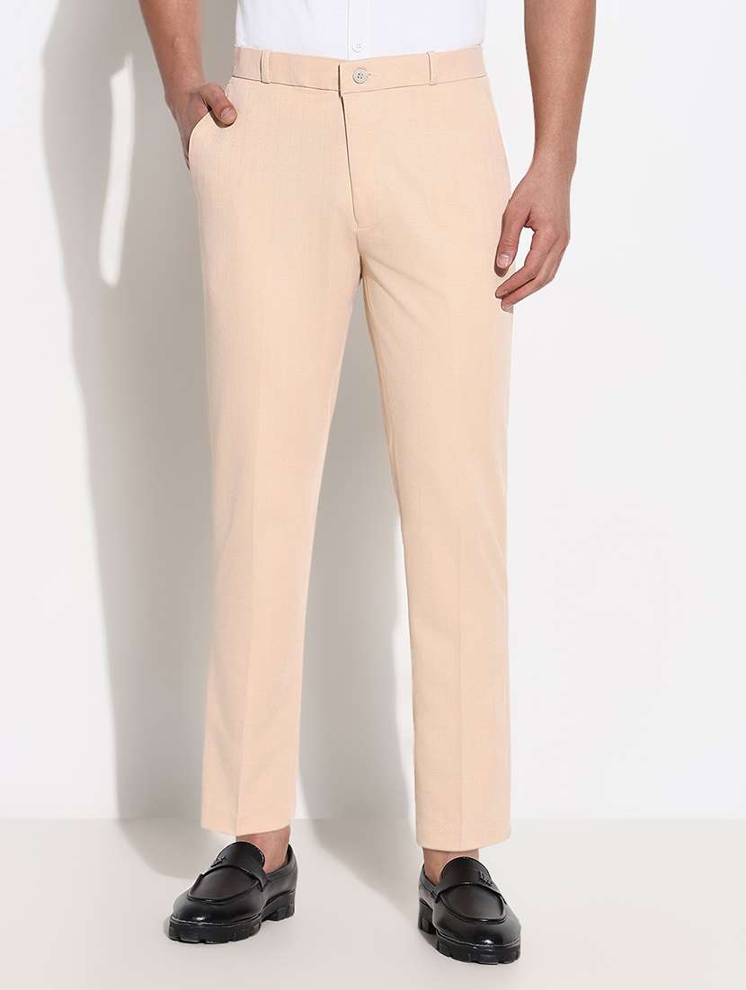 men mid rise solid flat front formal trouser