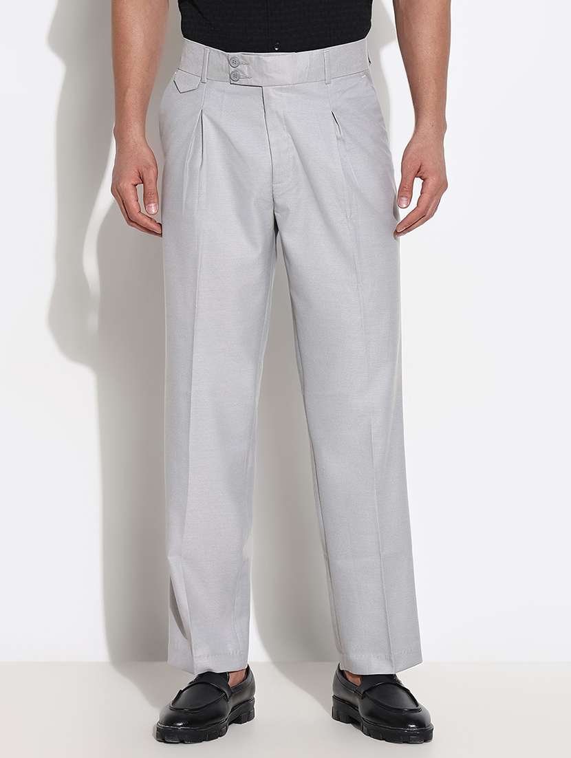 grey cotton blend pleated trousers formal