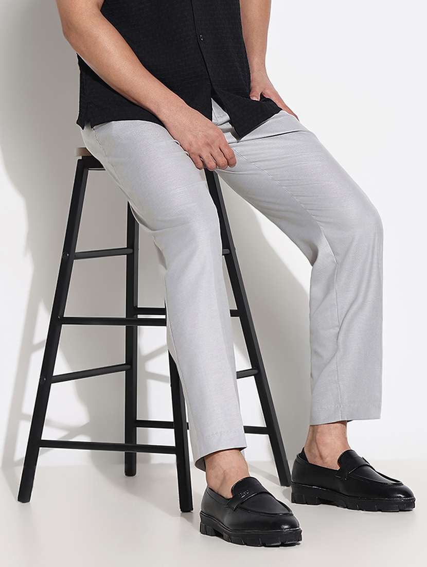 grey cotton blend pleated trousers formal - 21661448 - Standard Image - 1