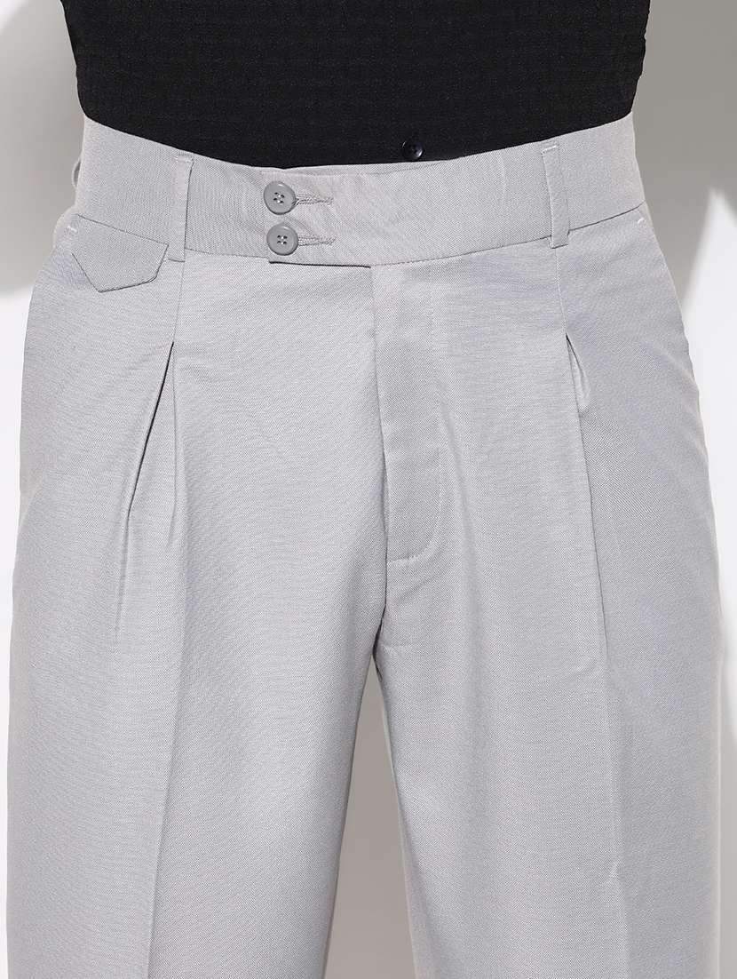 grey cotton blend pleated trousers formal - 21661448 - Standard Image - 6