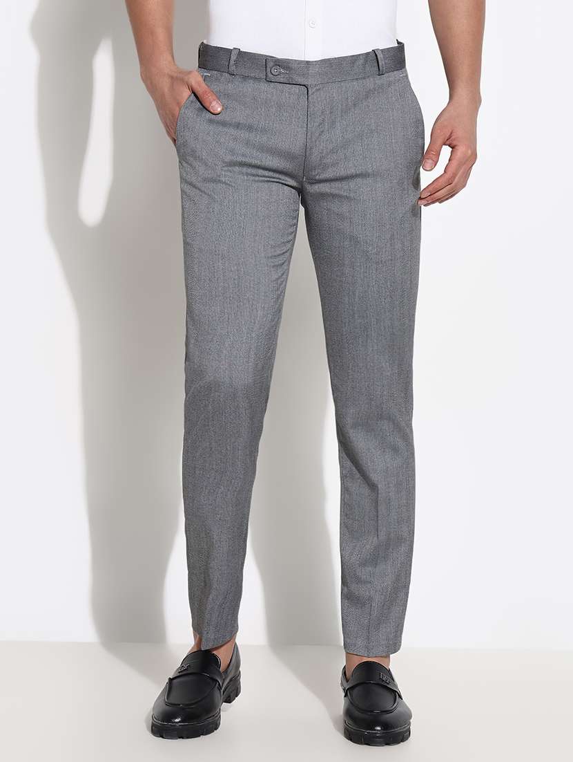 men solid mid rise slim fit trouser