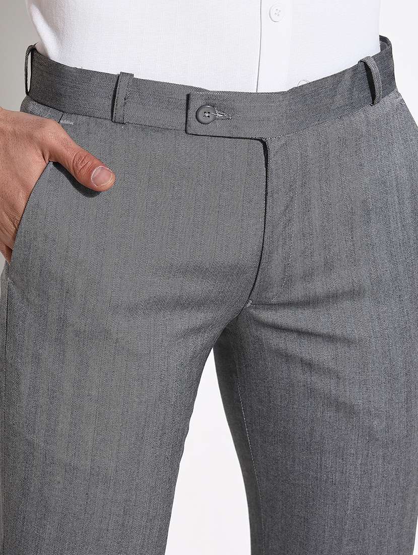 Men Solid Mid Rise Slim Fit Trouser - 21661452 -  Standard Image - 6