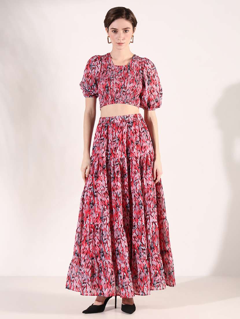 women printed top and skirt co-ords set