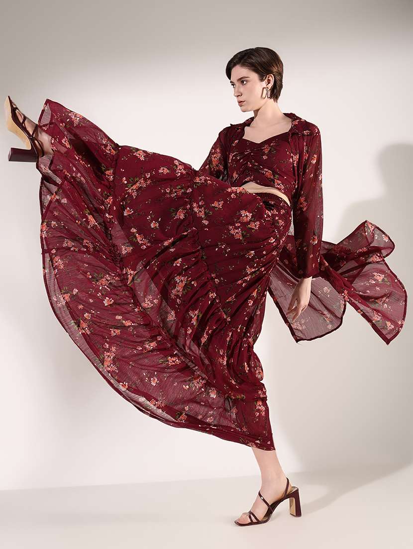 women floral top and skirt co-ords set with shrug - 21661459 -  Standard Image - 1