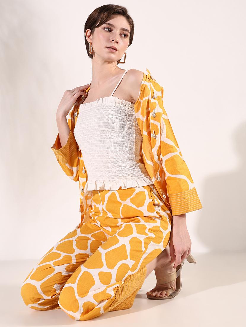 women solid top and trouser co-ords set with shrug - 21661461 - Standard Image - 1