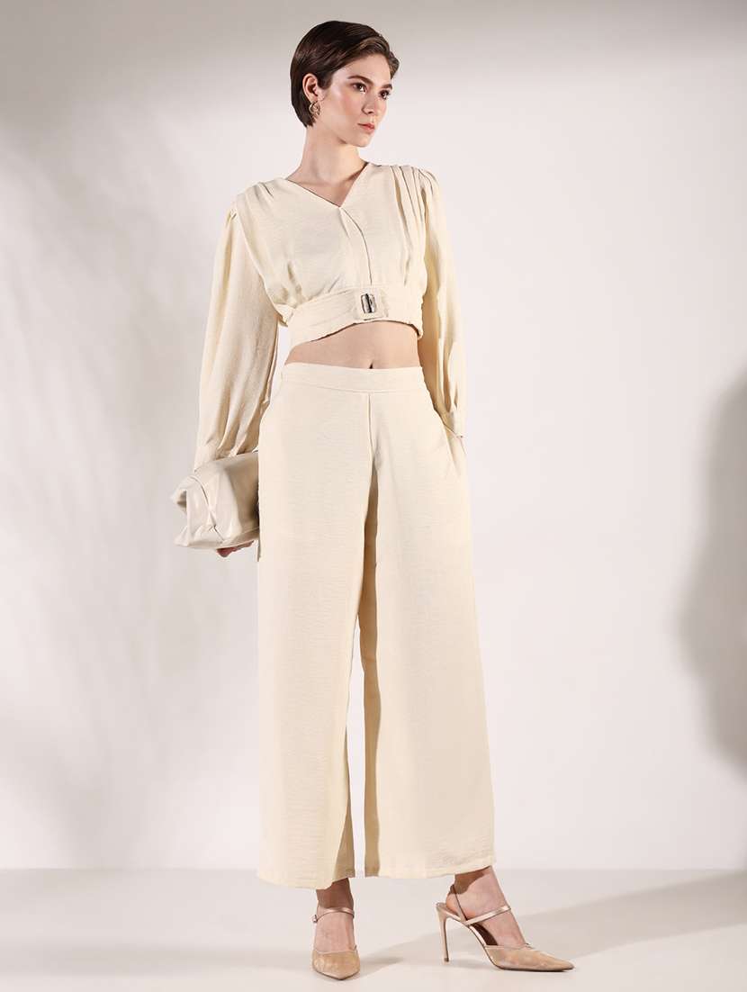 women solid top and trouser co-ords  set - 21661466 -  Standard Image - 1