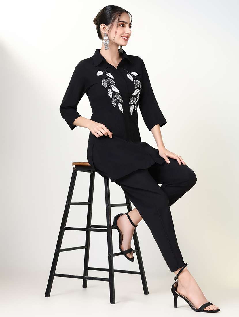 women embellished shirt collar neck co-ord sets - 21661468 -  Standard Image - 1