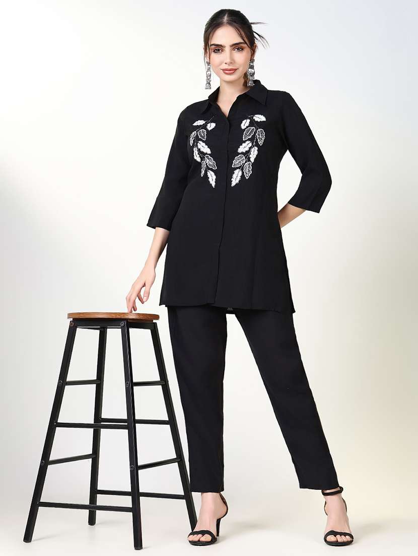 women embellished shirt collar neck co-ord sets - 21661468 -  Standard Image - 4