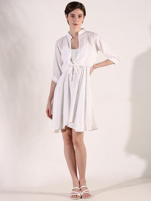 women white solid fit & flare dress with shrug - 21661474 -  Standard Image - 0