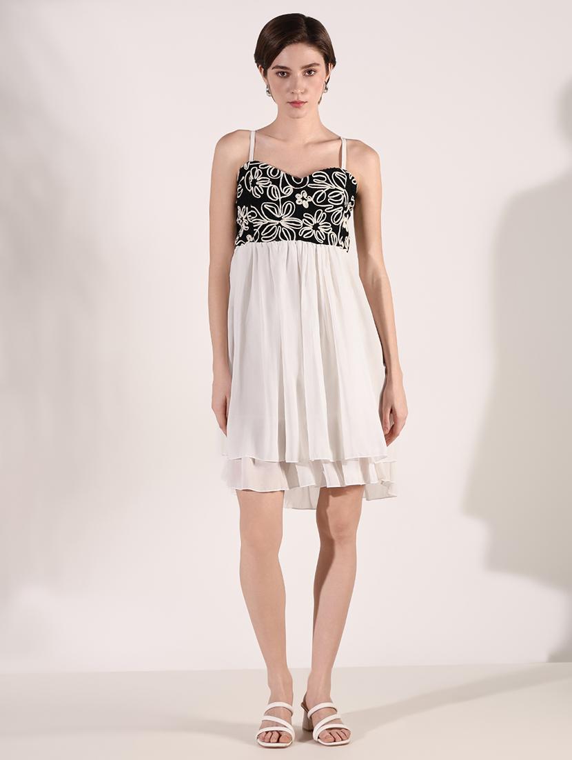 women solid soulder strap neck fit & flare dress - 21661475 - Zoom Image - 0