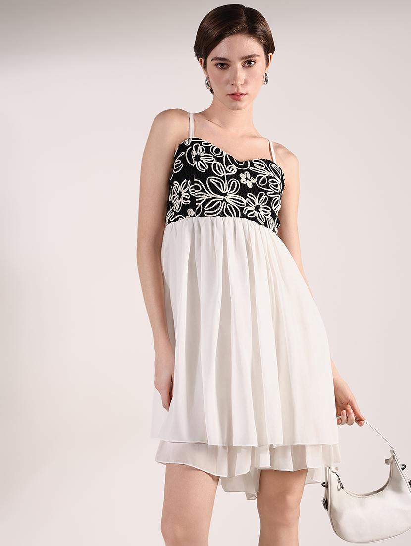 women solid soulder strap neck fit & flare dress - 21661475 - Standard Image - 1