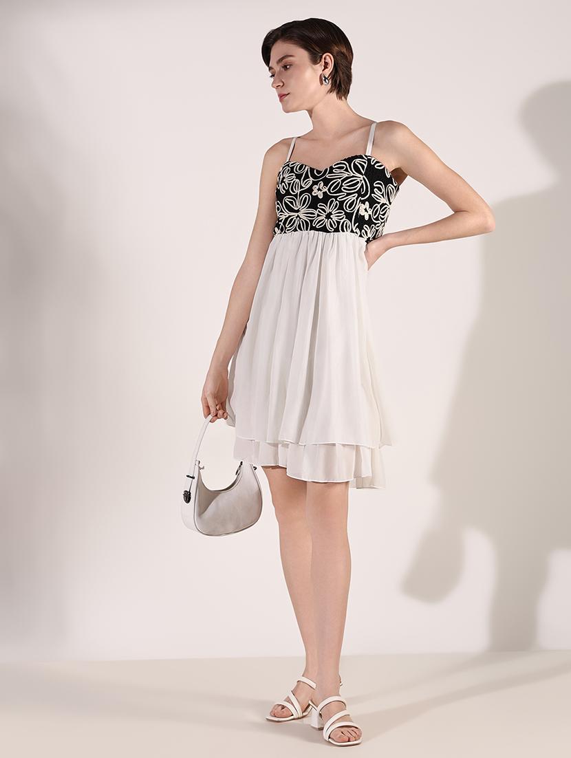 women solid soulder strap neck fit & flare dress - 21661475 - Standard Image - 4
