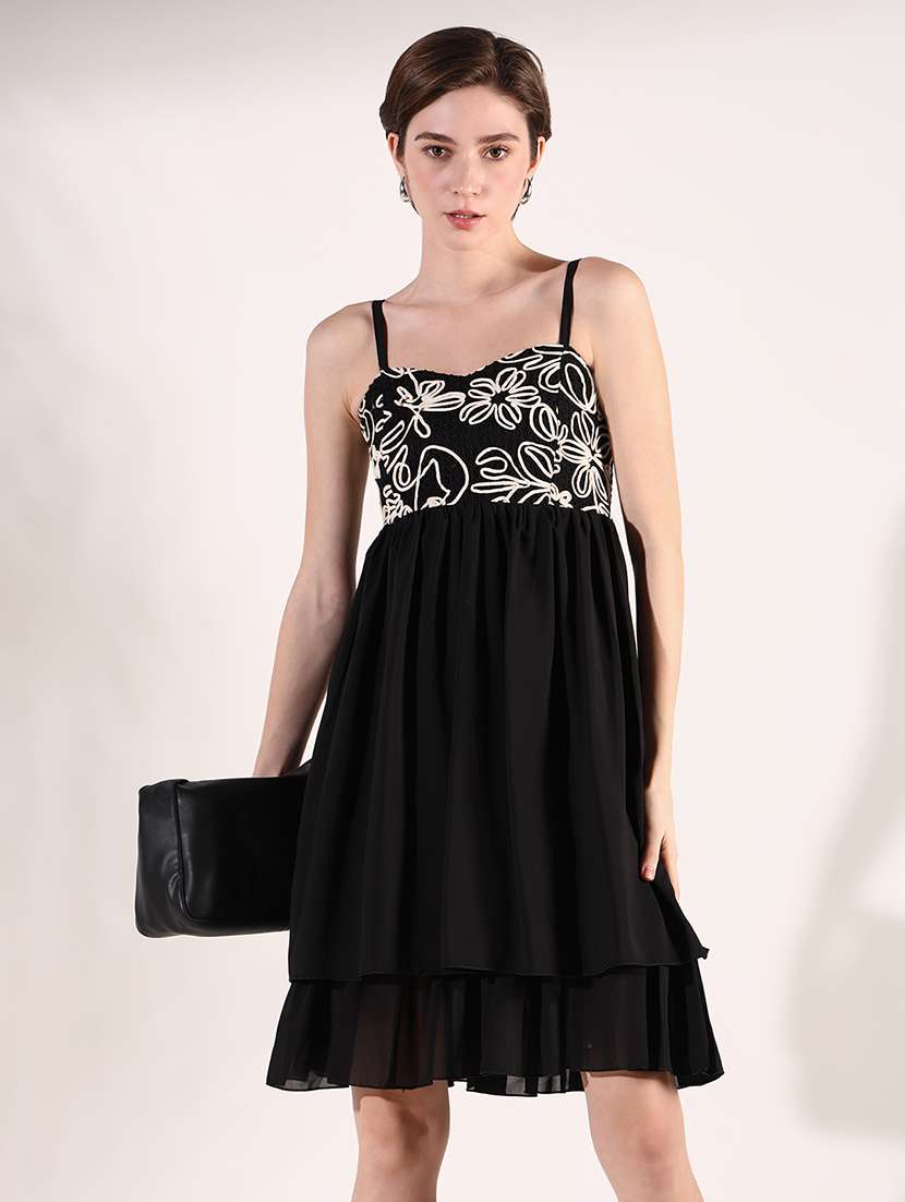 women solid soulder strap neck fit & flare dress - 21661476 -  Standard Image - 1