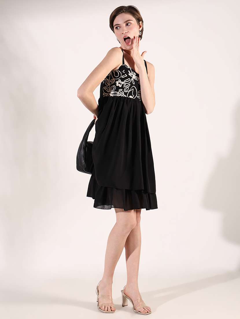 women solid soulder strap neck fit & flare dress - 21661476 - Standard Image - 4
