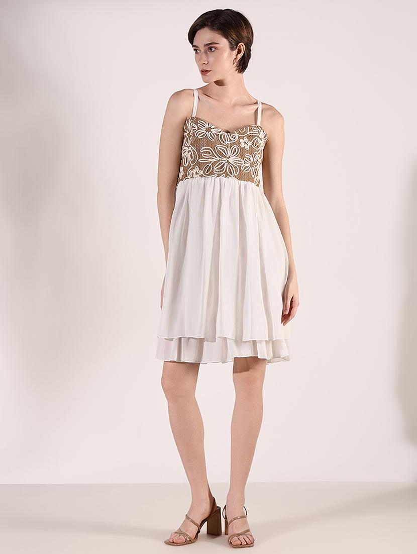 women solid soulder strap neck fit & flare dress - 21661477 - Zoom Image - 0