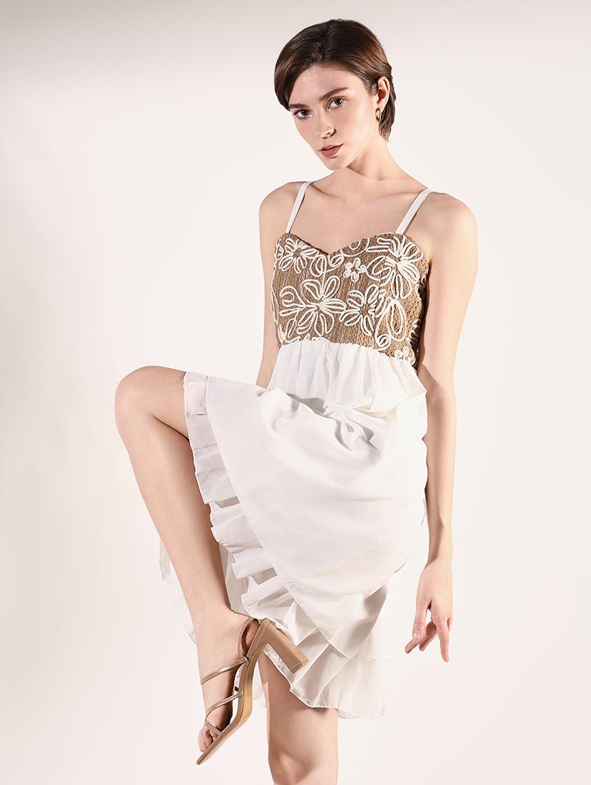 women solid soulder strap neck fit & flare dress - 21661477 -  Standard Image - 1