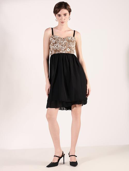 women solid soulder strap neck fit & flare dress - 21661478 - Standard Image - 0
