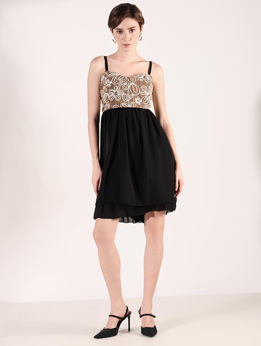 women solid soulder strap neck fit & flare dress - 21661478 - Zoom Image - 0