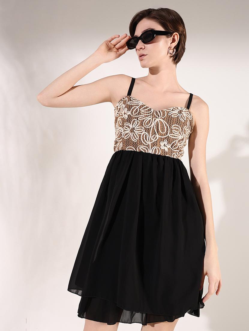 women solid soulder strap neck fit & flare dress - 21661478 - Standard Image - 1