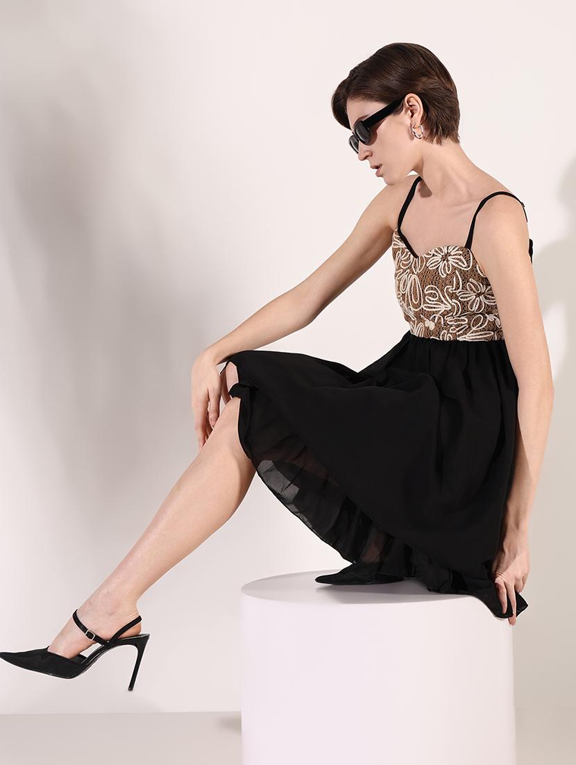 women solid soulder strap neck fit & flare dress - 21661478 - Standard Image - 4