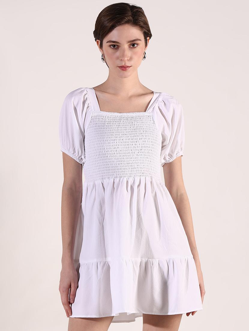 women white solid square neck tiered dress - 21661479 - Zoom Image - 0