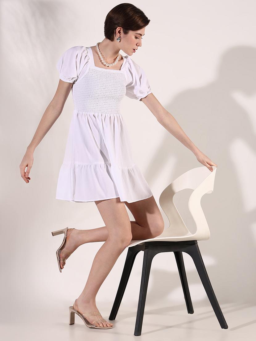 women white solid square neck tiered dress - 21661479 - Standard Image - 4