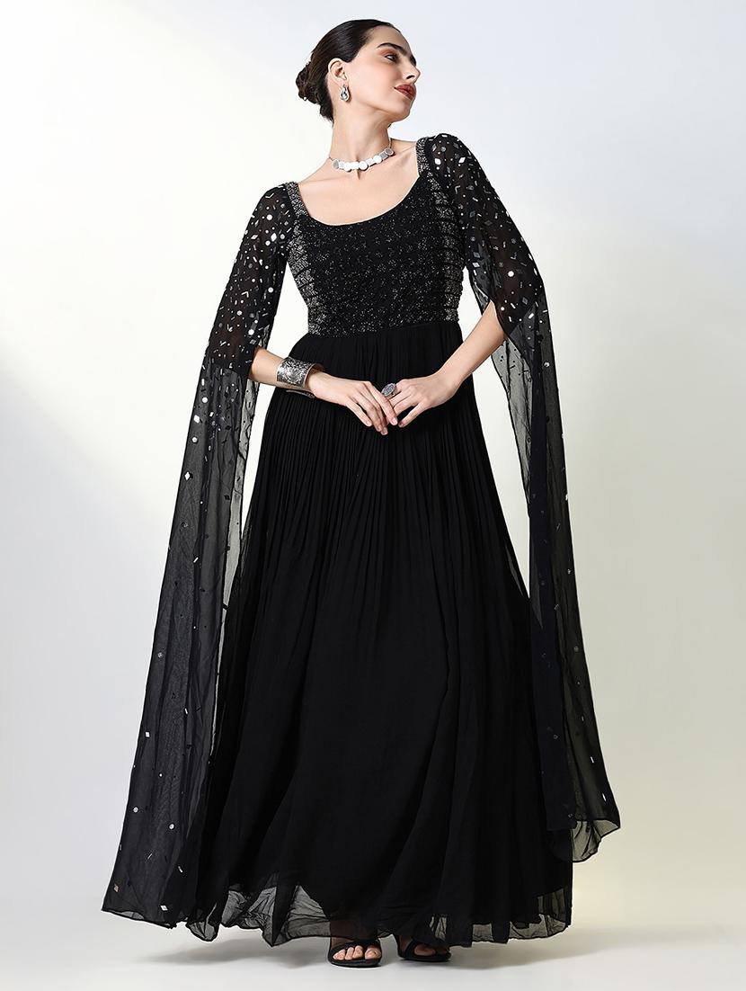 women black embellished round neck gown dress - 21661480 - Standard Image - 4