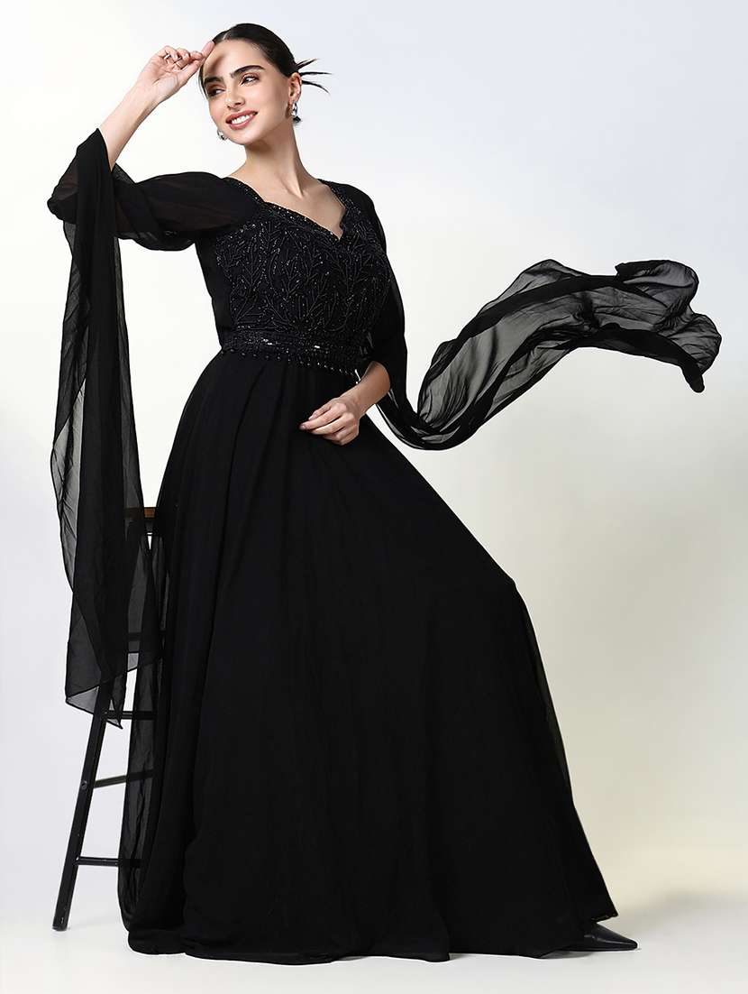 women black embellished sweetheart neck gown dress - 21661481 -  Standard Image - 1