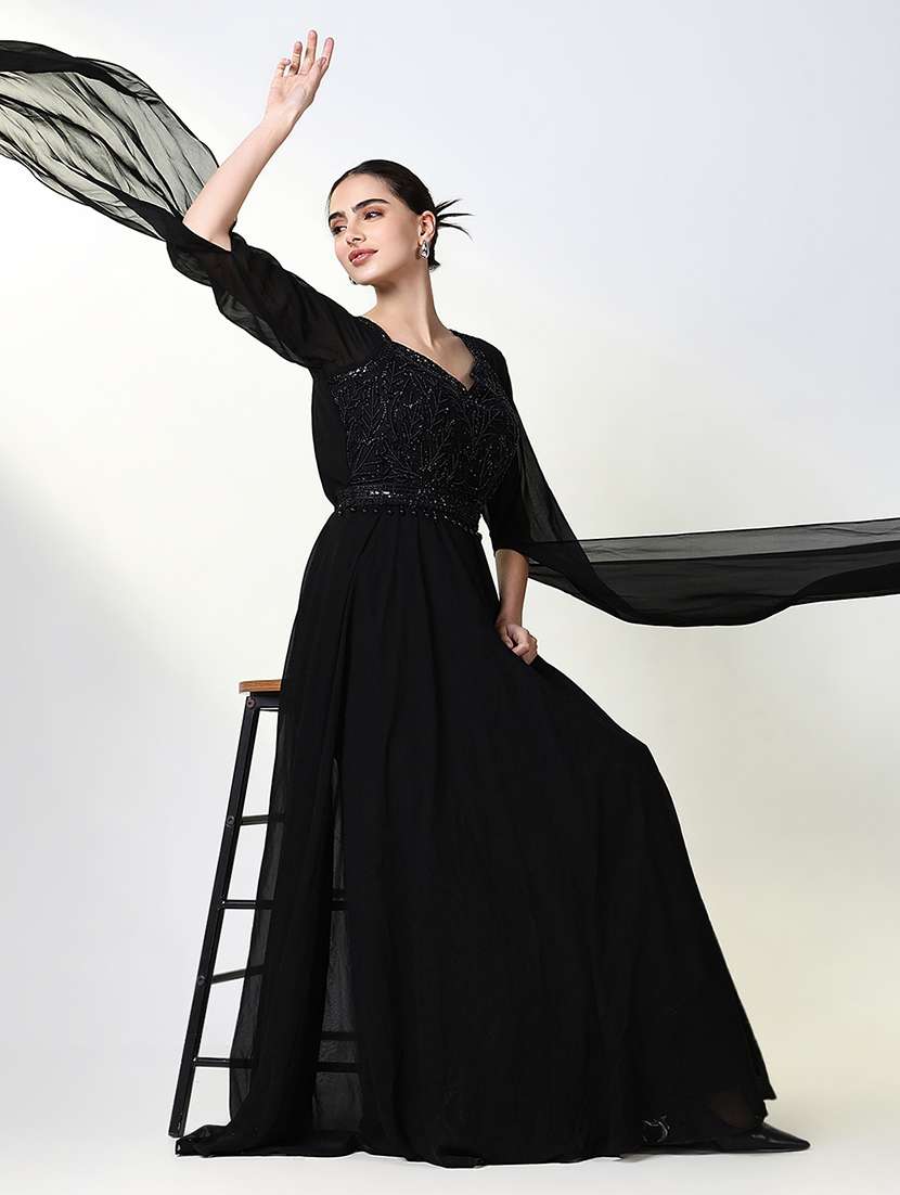 women black embellished sweetheart neck gown dress - 21661481 -  Standard Image - 4