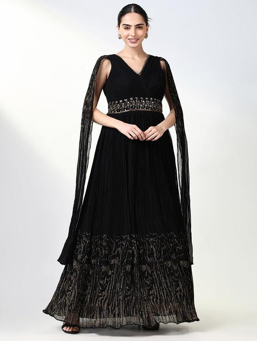 women black embellished v neck gown dress - 21661483 -  Standard Image - 0
