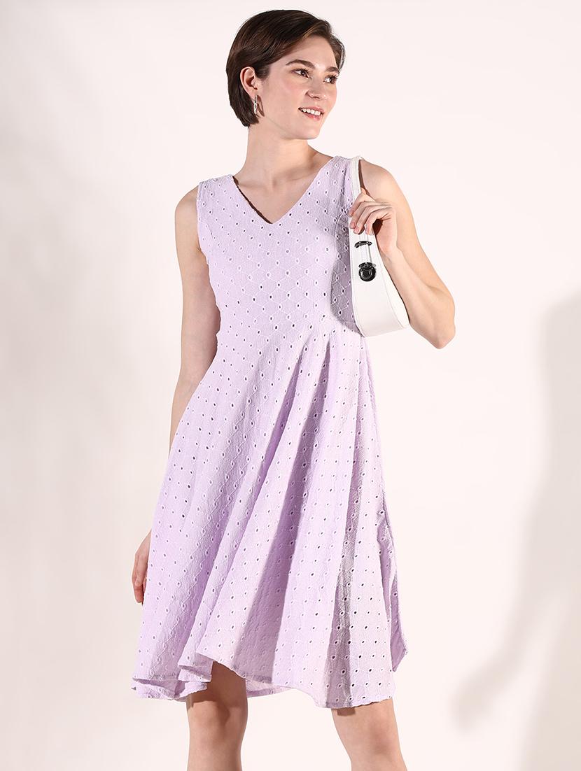 women lavender sleeveless fit & flare dress - 21661488 -  Standard Image - 1