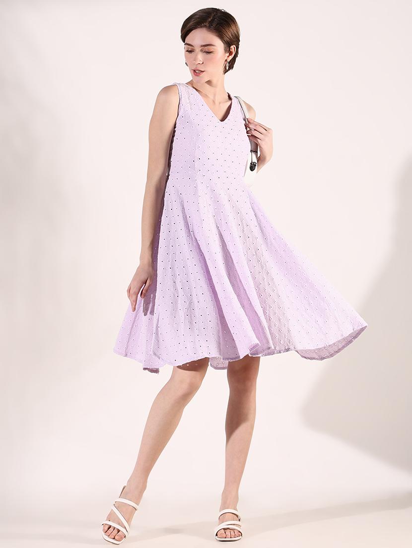 women lavender sleeveless fit & flare dress - 21661488 - Standard Image - 4
