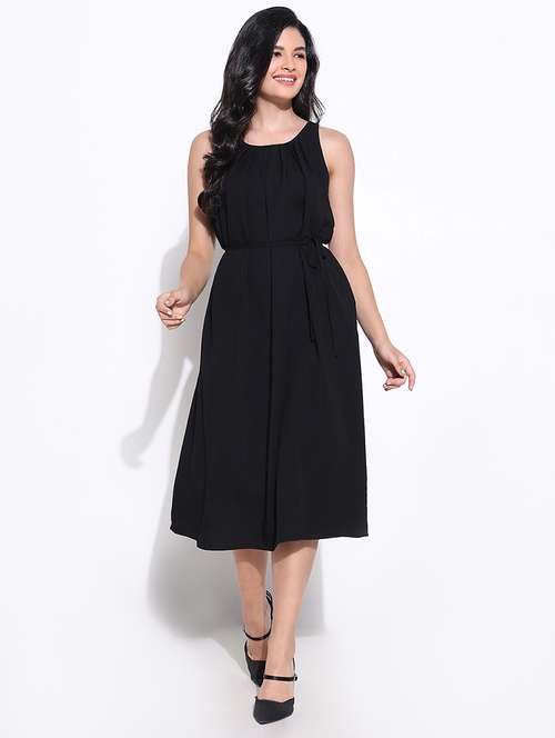 women black solid sleeveless a-line dress - 21661499 - Standard Image - 0