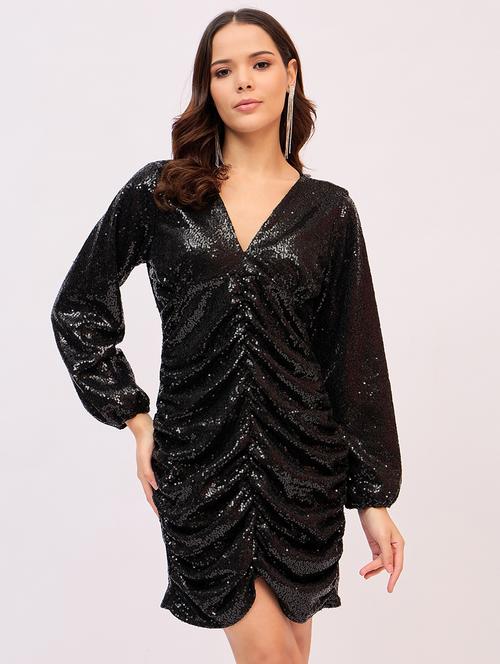women black sequin work ruched dress - 21661508 -  Standard Image - 0