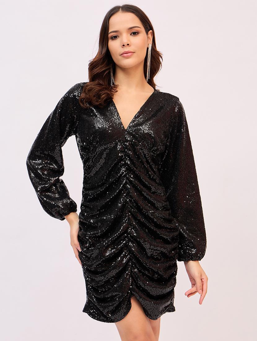 women black sequin work ruched dress - 21661508 -  Zoom Image - 0