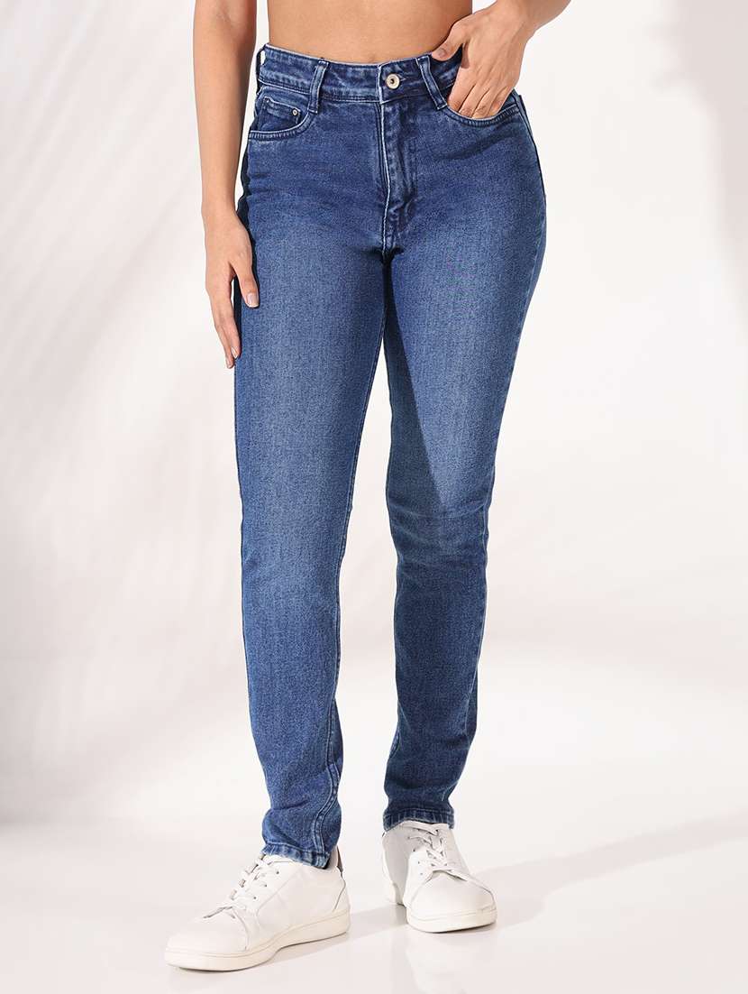 women solid high rise slim fit jean