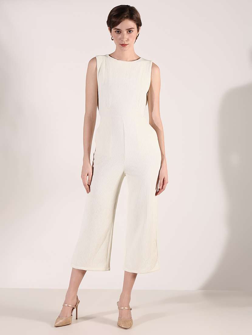women solid sleeveless calf length jumpsuit