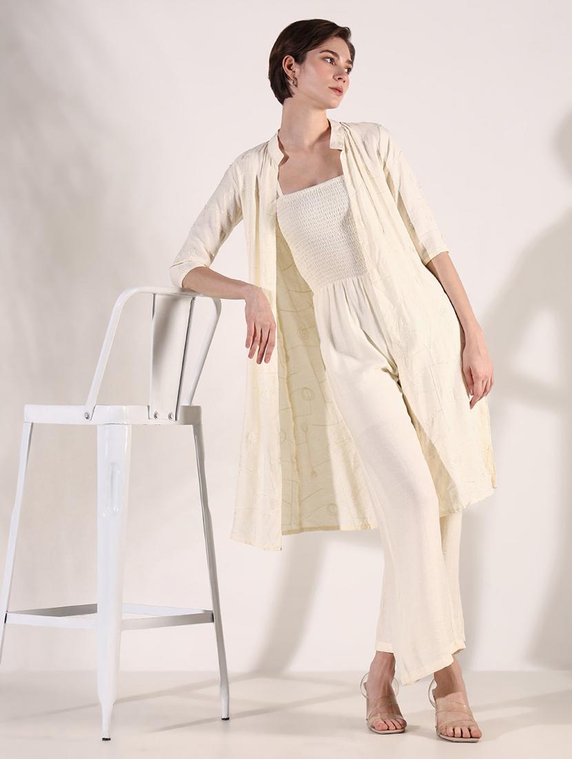 women solid shoulder strap jumpsuit with shrug - 21661524 - Standard Image - 1