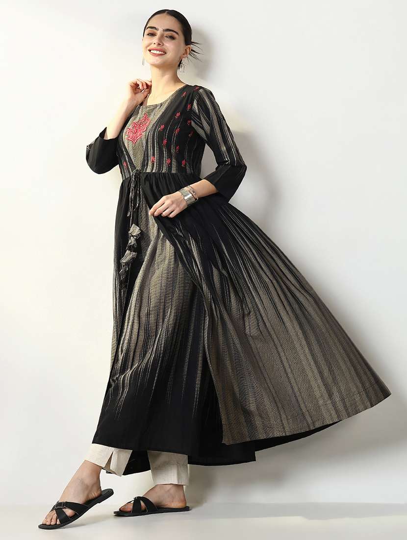 women embroidered a-line kurta with long shrug - 21661525 - Standard Image - 1