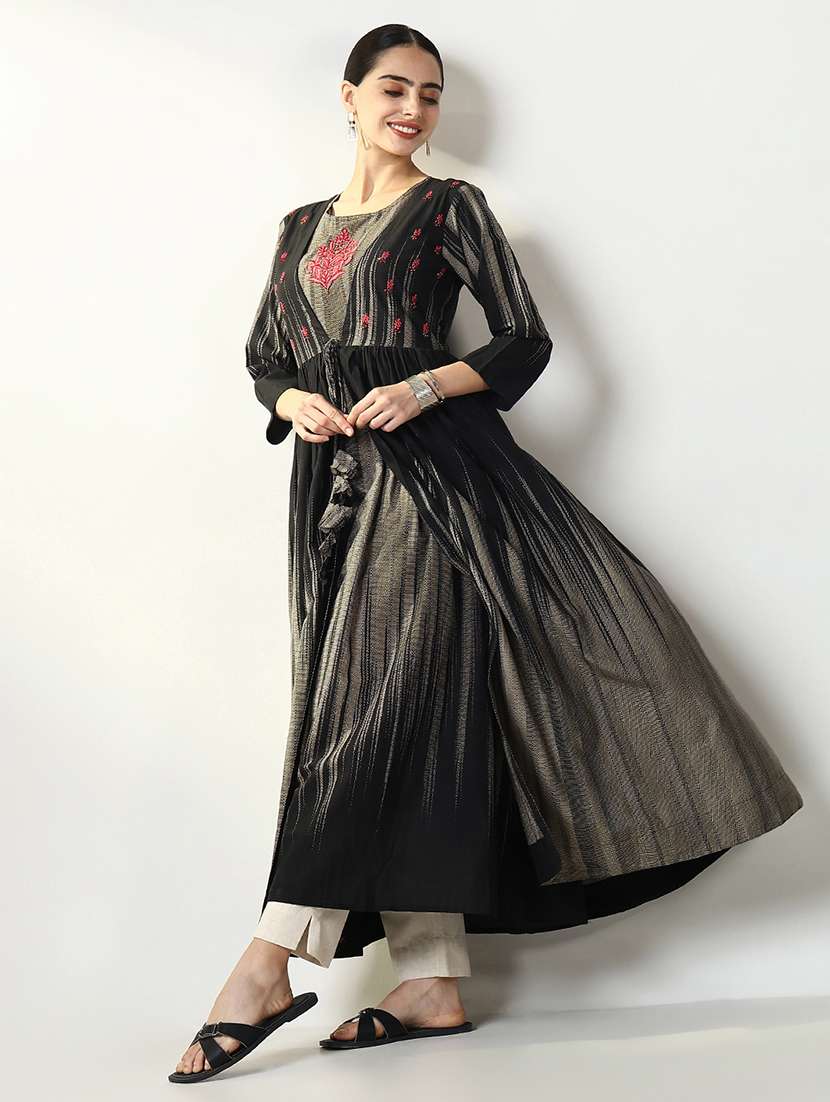 women embroidered a-line kurta with long shrug - 21661525 - Standard Image - 4