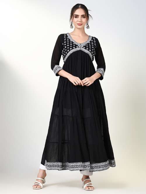 women black embroidered tiered kurta - 21661534 - Standard Image - 0