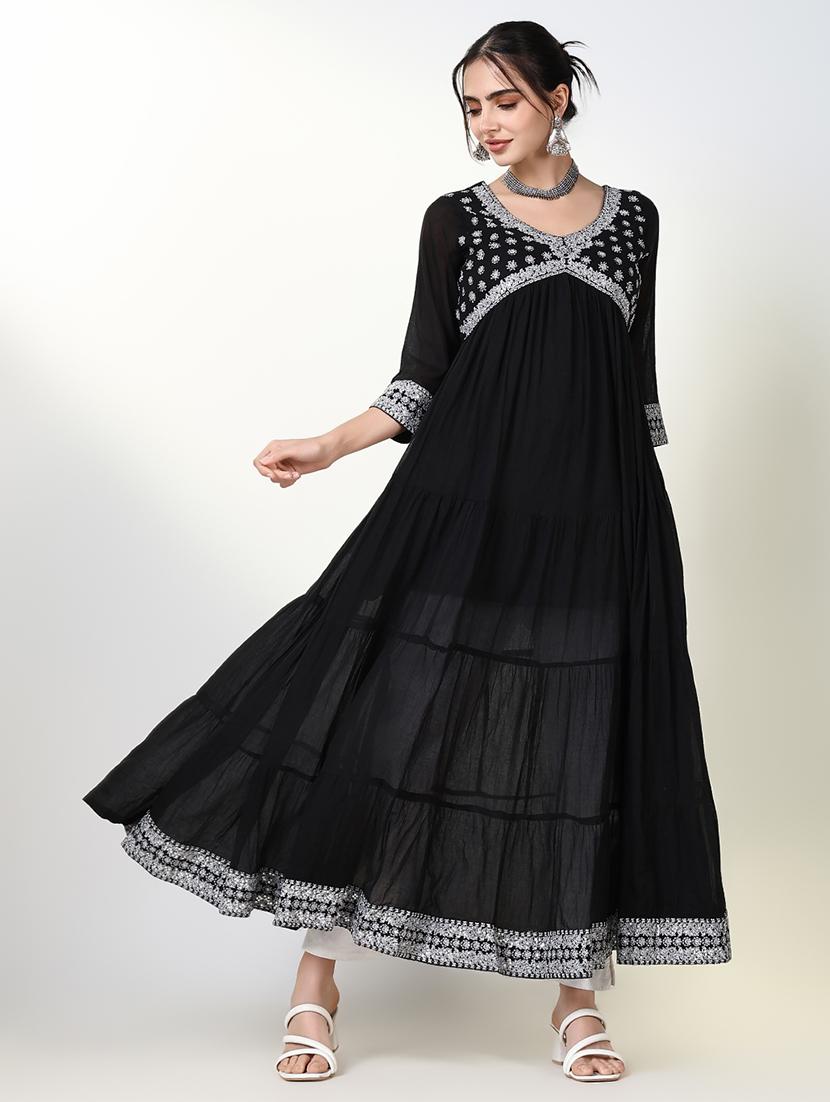 women black embroidered tiered kurta - 21661534 - Standard Image - 4