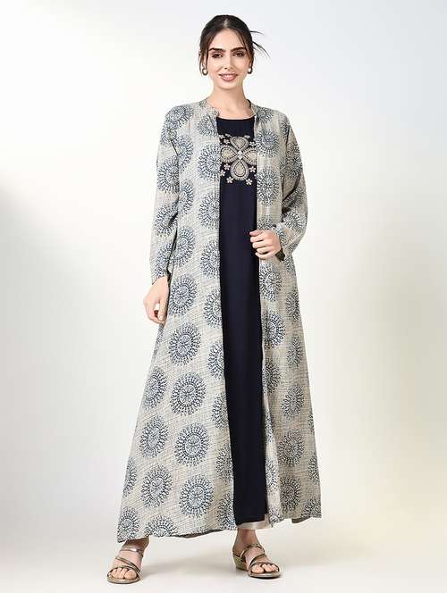 women navy blue embroidered kurta with jacket - 21661535 -  Standard Image - 0