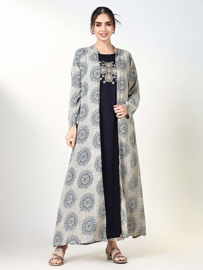 women navy blue embroidered kurta with jacket - 21661535 -  Zoom Image - 0