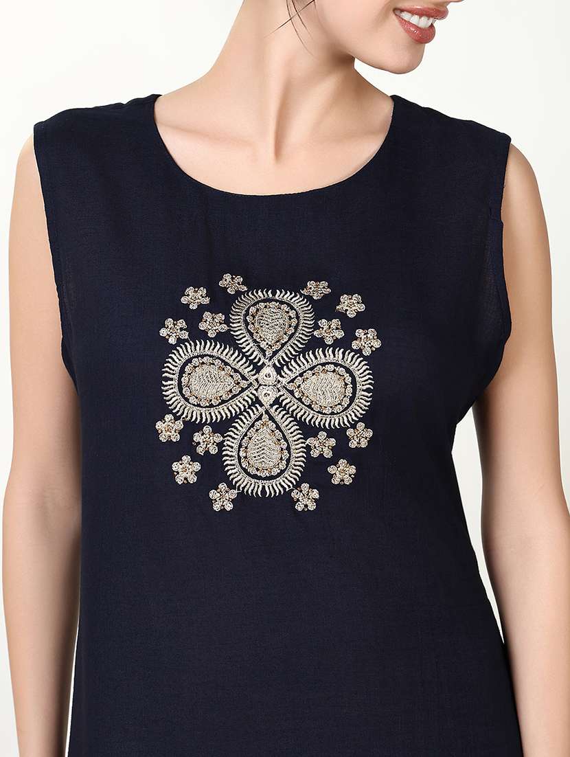 women navy blue embroidered kurta with jacket - 21661535 - Standard Image - 6