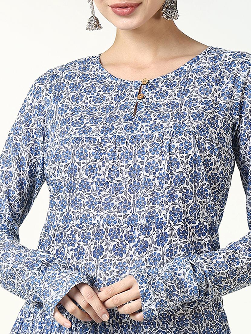 women blue floral long sleeve anarkali kurta - 21661540 - Standard Image - 6