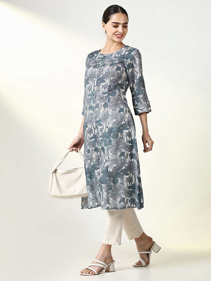 women printed roll up sleeve a-line kurta - 21661543 - Standard Image - 4