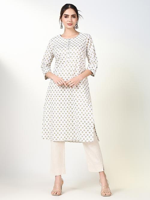 women printed roll up sleeve straight kurta - 21661546 - Standard Image - 0